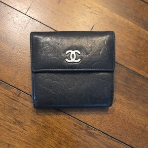 CHANEL Black Leather Compact Wallet